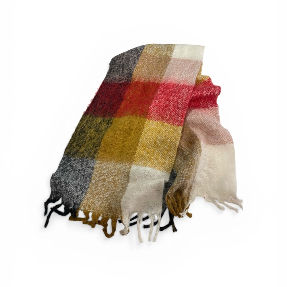 Lucky Brand Fuzzy Plaid Oversized‎ Fringe Trim Scarf